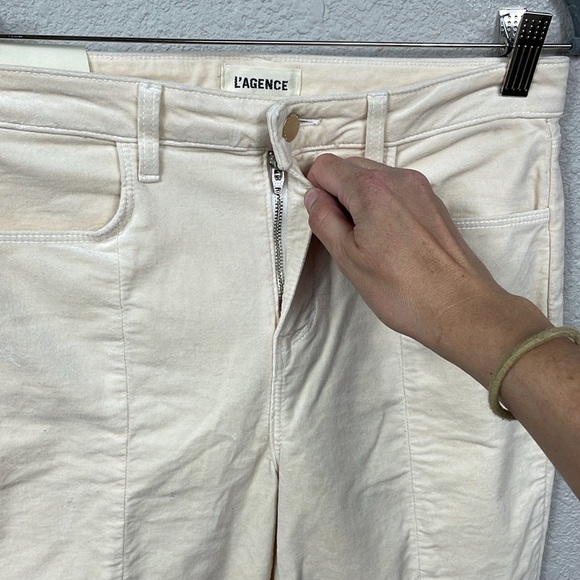 NWT L’Agence Jyothi Velvet Skinny Jeans Champagne Cream Crop Split Hem Sz 28 - Picture 3 of 15